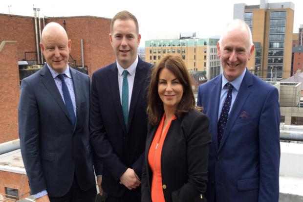 Infrastructure Minister Chris Hazzard, Gavin Killeen, President, Sinead McLaughlin, Chief Executive and Brian McGrath, member of Derry Chamber