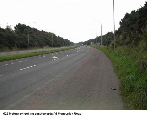 M22 Motorway looking east towards A6 Moneynick Road