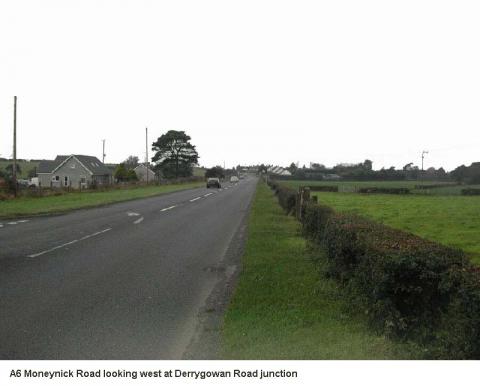 A6 Moneynick Road looking west at Derrygowan Road junction
