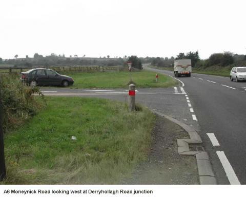 A6 Moneynick Road looking west at Derryhollagh Road junction