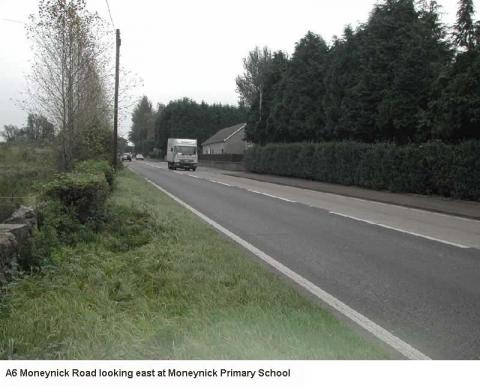 A6 Moneynick Road looking east at Moneynick Primary School