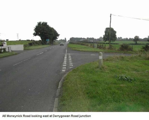 A6 Moneynick Road looking east at Derrygowan Road