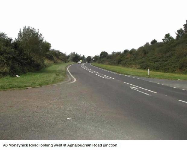 A6 Moneynick Road looking west at Aghaloughan Road Junction
