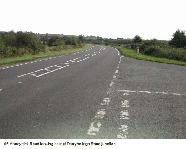 A6 Moneynick Road looking east at Derryhollagh Road junction