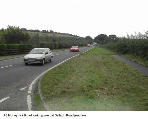 A6 Moneynick Road looking west at Gallagh Road junction